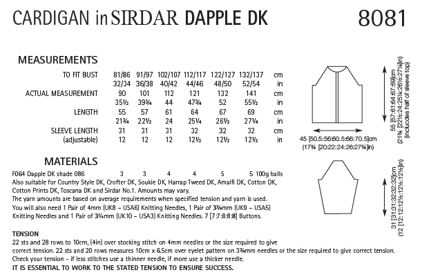 Sirdar 8081 Cardigan in Dapple DK (PDF) Knit in a Box