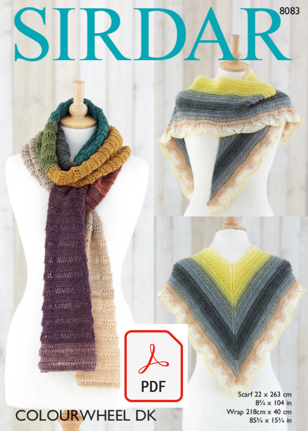 Sirdar 8083 Scarf and Wrap in Colourwheel DK (PDF) Knit in a Box