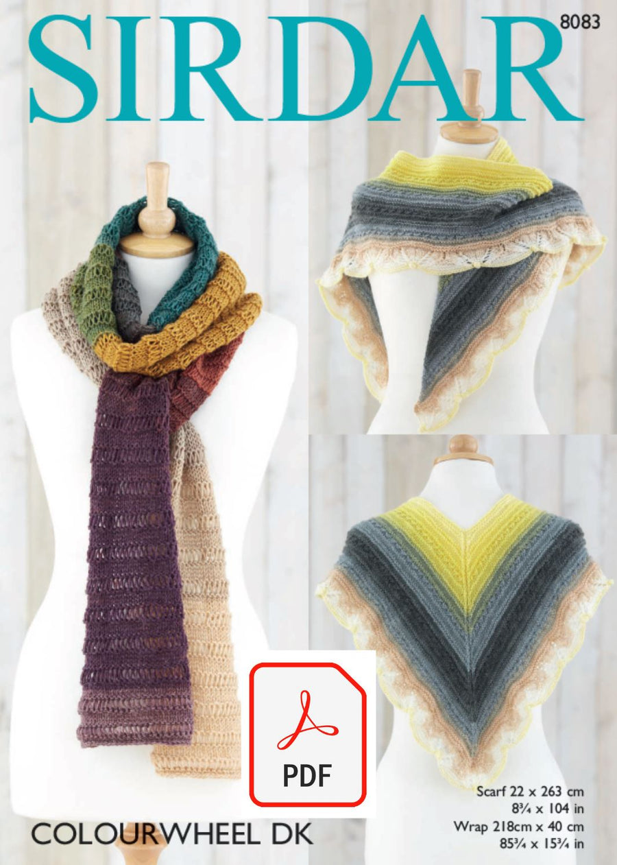Sirdar 8083 Scarf and Wrap in Colourwheel DK (PDF) Knit in a Box 