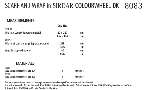 Sirdar 8083 Scarf and Wrap in Colourwheel DK (PDF) Knit in a Box