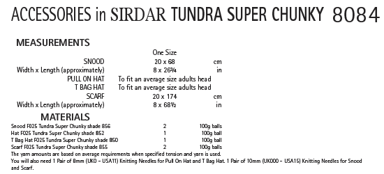 Sirdar 8084 Accessories in Tundra Super Chunky (PDF) Knit in a Box
