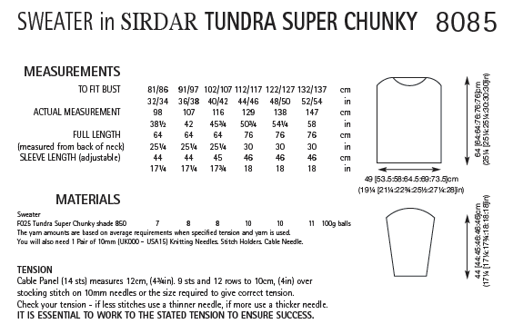 Sirdar 8085 Sweater in Tundra Super Chunky (PDF) Knit in a Box