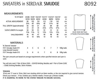 Sirdar 8092 Sweaters in Smudge (PDF) Knit in a Box