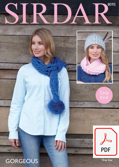 Sirdar 8095 Scarf, Snood and Hat in Gorgeous Ultra Super Chunky (PDF) Knit in a Box