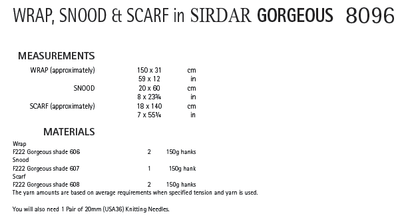 Sirdar 8096 Wrap, Snood and Scarf in Gorgeous (PDF) Knit in a Box