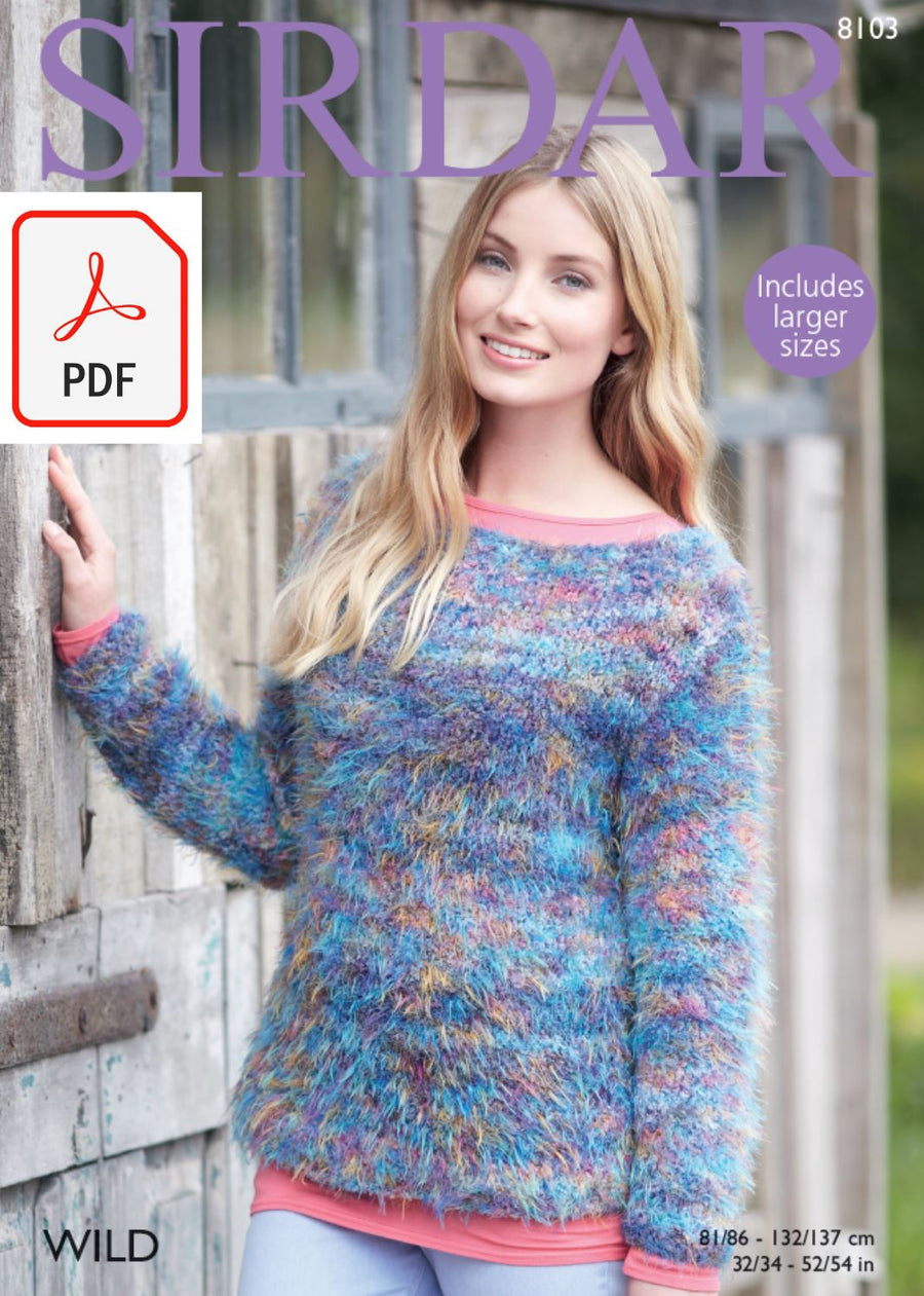 Sirdar 8103 Woman´s Wide Neck Sweater in Wild (PDF) Knit in a Box 