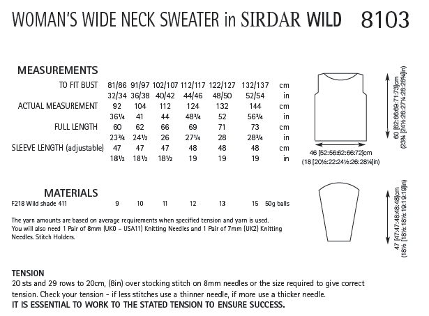 Sirdar 8103 Woman´s Wide Neck Sweater in Wild (PDF) Knit in a Box