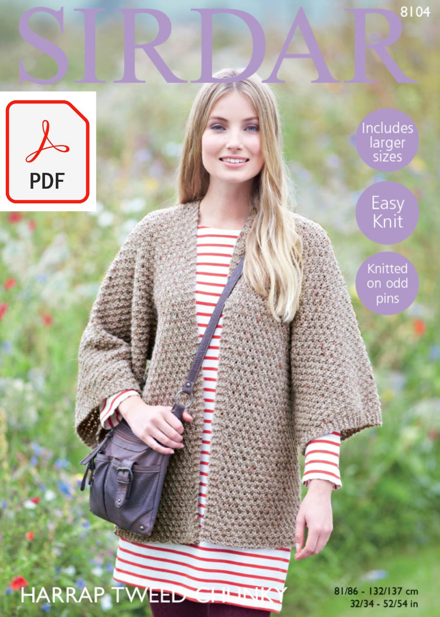 Sirdar 8104 Kimono Jacket in Harrap Tweed Chunky (PDF) Knit in a Box 