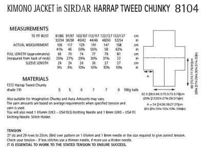 Sirdar 8104 Kimono Jacket in Harrap Tweed Chunky (PDF) Knit in a Box