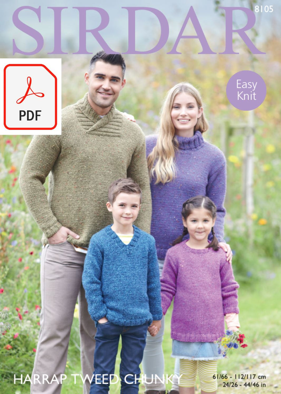 Sirdar 8105 Sweaters in Harrap Tweed Chunky (PDF) Knit in a Box 