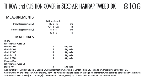 Sirdar 8106 Throw and Cushion Cover in Harrap Tweed DK (PDF) Knit in a Box