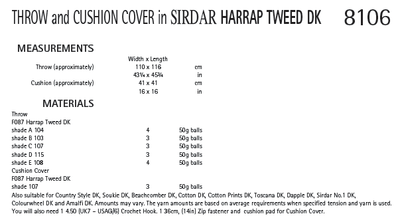 Sirdar 8106 Throw and Cushion Cover in Harrap Tweed DK (PDF) Knit in a Box