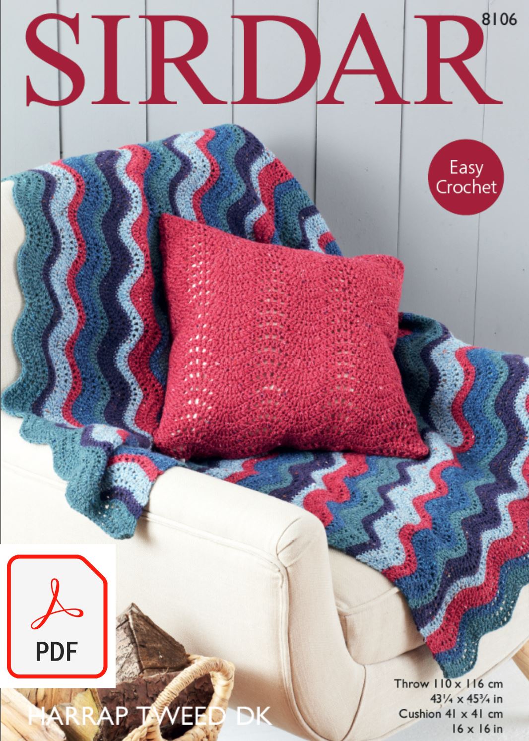 Sirdar 8106 Throw and Cushion Cover in Harrap Tweed DK (PDF) Knit in a Box