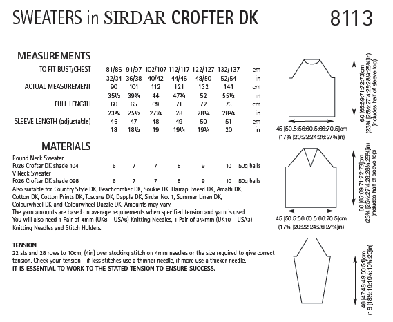 Sirdar 8113 Sweaters in Crofter DK (PDF) Knit in a Box
