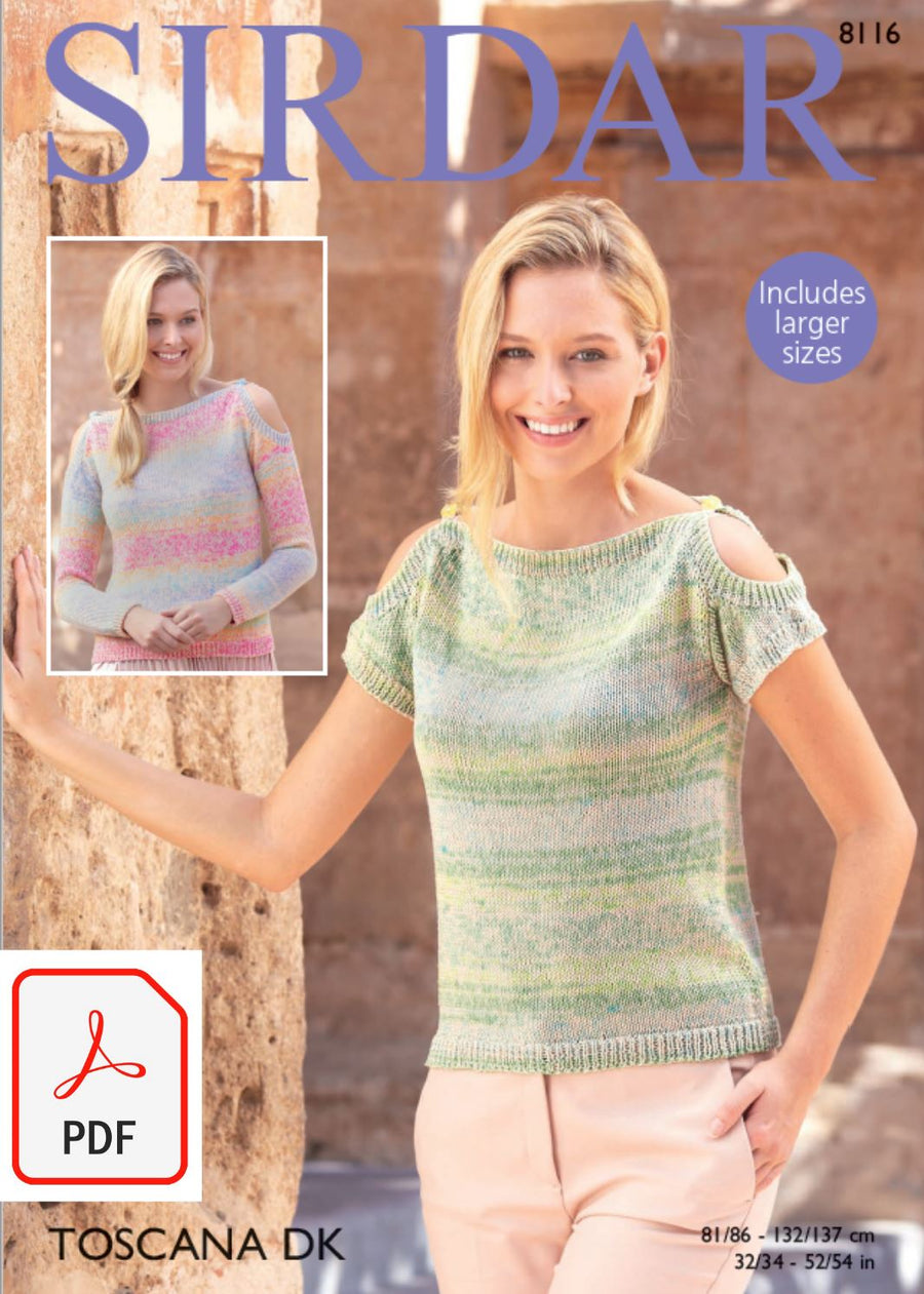 Sirdar 8116 Tops in Toscana DK (PDF) Knit in a Box 