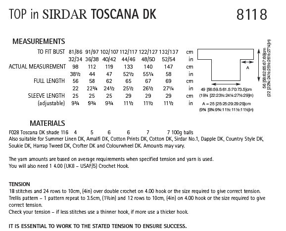 Sirdar 8118 Top in Toscana DK (PDF) Knit in a Box