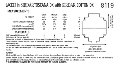 Sirdar 8119 Jacket in Toscana DK With Cotton DK (PDF) Knit in a Box