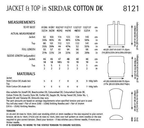 Sirdar 8121 Jacket and Top in Cotton DK (PDF) Knit in a Box