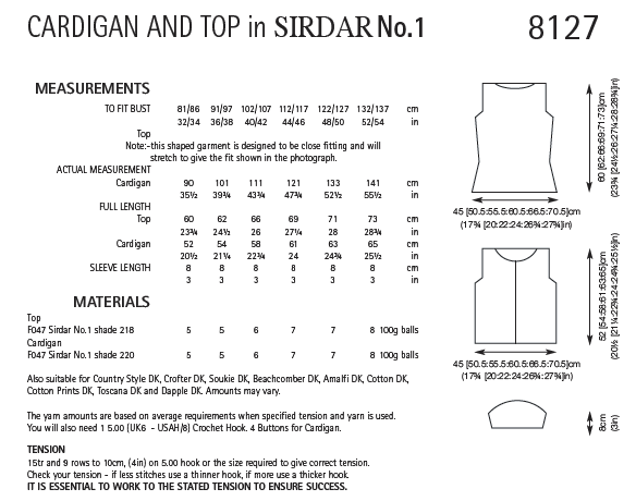 Sirdar 8127 Cardigan and Top in Sirdar No.1 (PDF) Knit in a Box