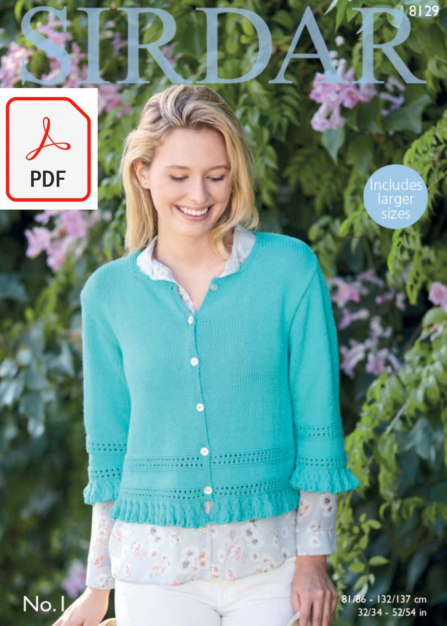 Sirdar 8129 Cardigan with 3/4 Sleeves in Sirdar No.1 (PDF) Knit in a Box 
