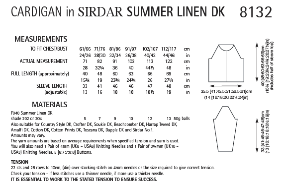 Sirdar 8132 Cardigan in Summer Linen DK (PDF) Knit in a Box
