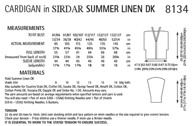 Sirdar 8134 Cardigan in Summer Linen DK (PDF) Knit in a Box