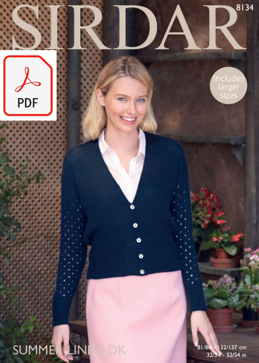 Sirdar 8134 Cardigan in Summer Linen DK (PDF) Knit in a Box 