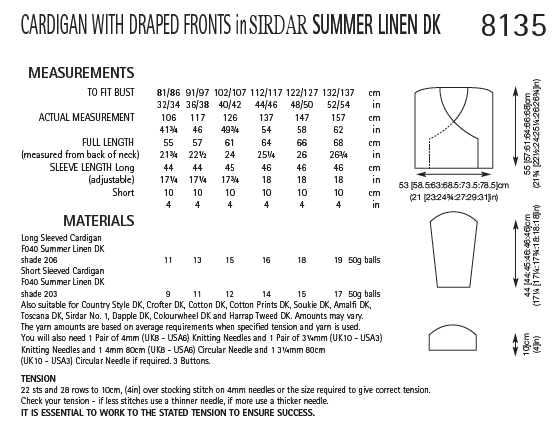 Sirdar 8135 Cardigan with Draped Fronts in Summer Linen DK (PDF) Knit in a Box