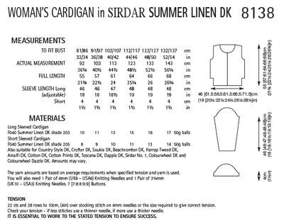 Sirdar 8138 Woman´s Cardigan in Summer Linen DK (PDF) Knit in a Box