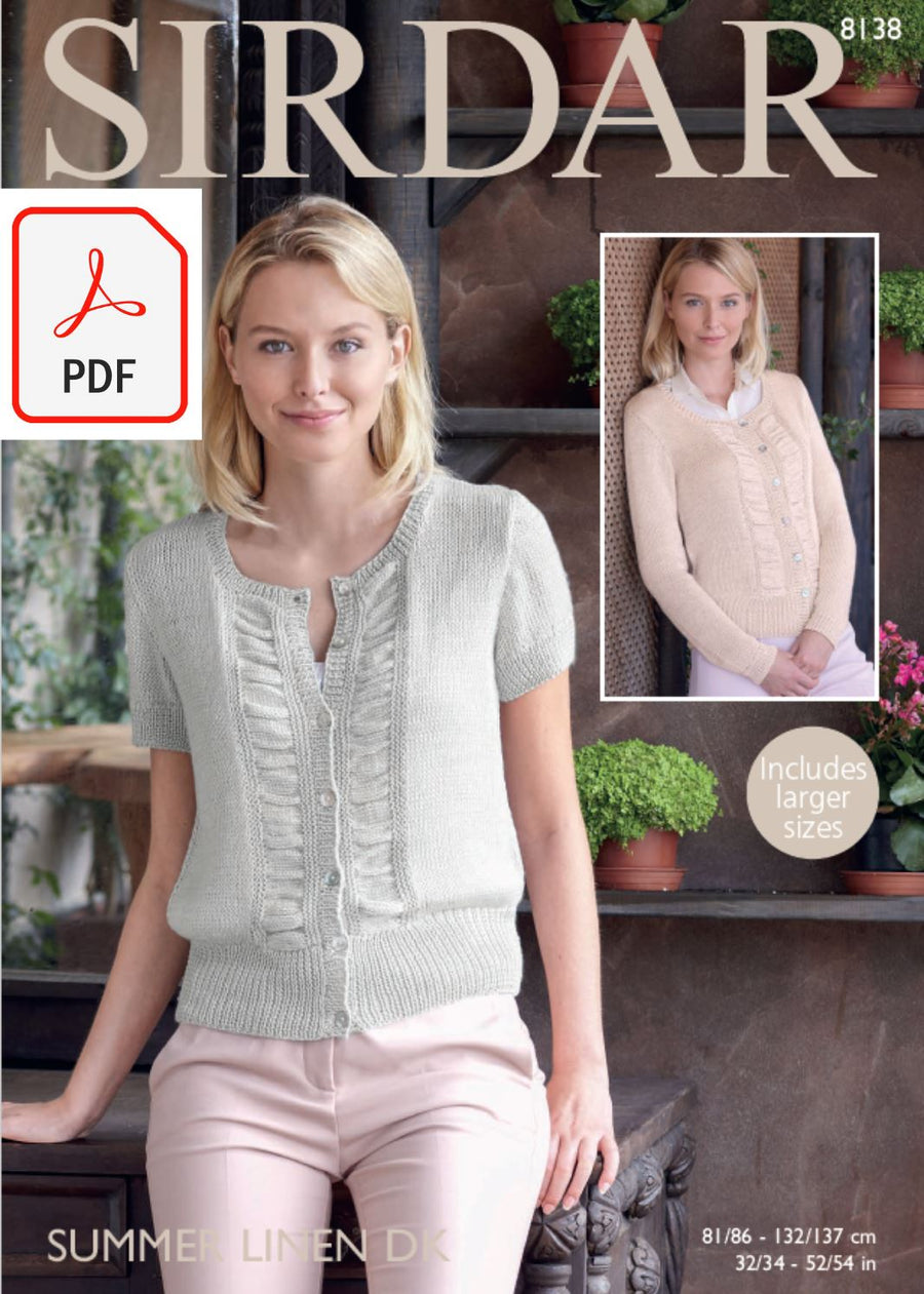 Sirdar 8138 Woman´s Cardigan in Summer Linen DK (PDF) Knit in a Box 