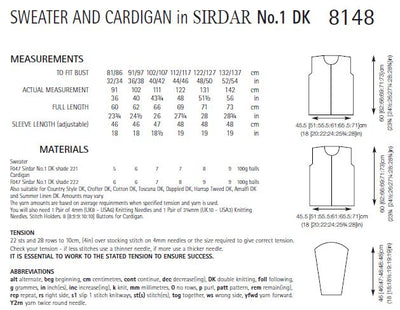 Sirdar 8148 Sweater and Cardigan in No.1 DK (PDF) Knit in a Box