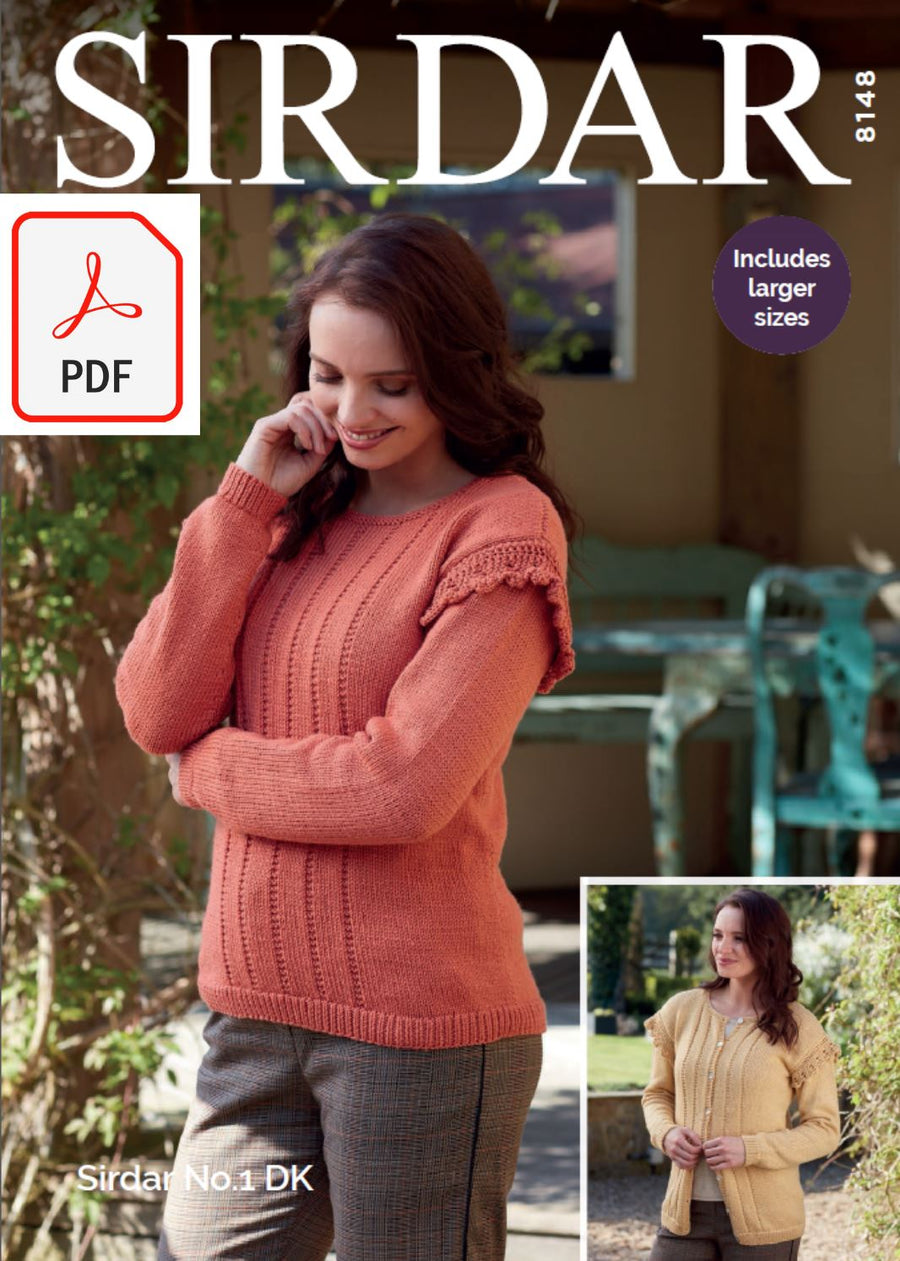 Sirdar 8148 Sweater and Cardigan in No.1 DK (PDF) Knit in a Box 