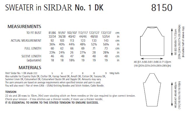 Sirdar 8150 Sweater in No.1 DK (PDF) Knit in a Box