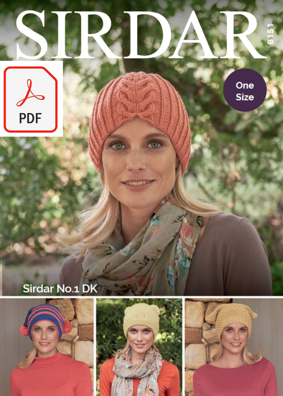 Sirdar 8151 Hats in No.1 DK (PDF) Knit in a Box 