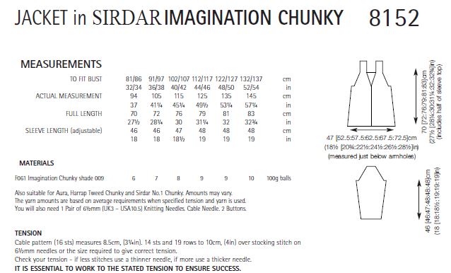 Sirdar 8152 Jacket in Imagination Chunky (PDF) Knit in a Box