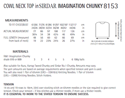 Sirdar 8153 Cowl Neck Top in Imagination Chunky (PDF) Knit in a Box