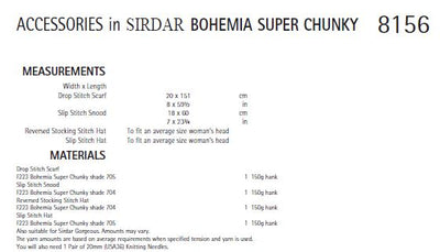 Sirdar 8156 Accessories in Bohemia Super Chunky (PDF) Knit in a Box