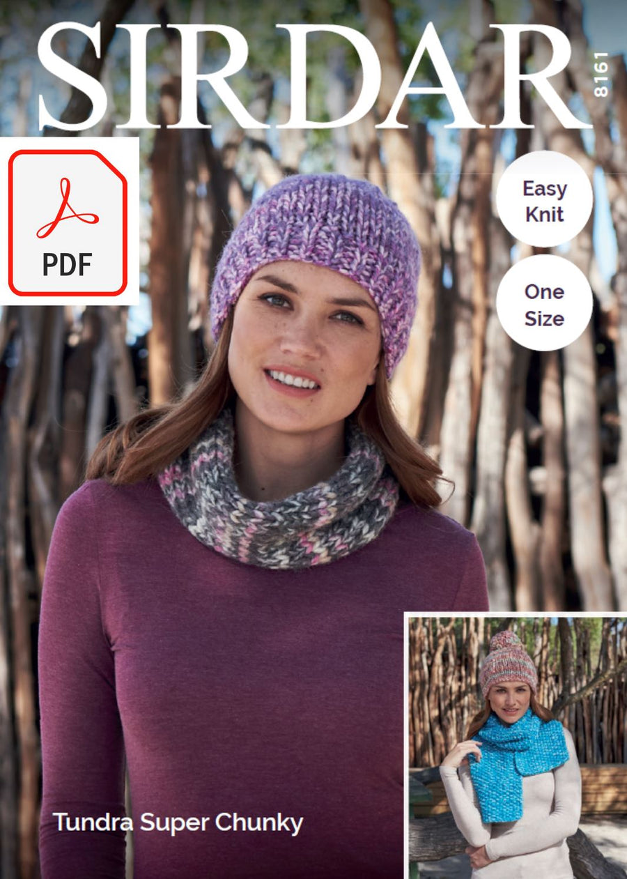 Sirdar 8161 Hats, Snood and Scarf in Tundra Super Chunky (PDF) Knit in a Box 