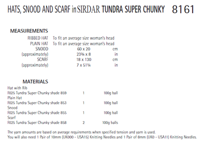 Sirdar 8161 Hats, Snood and Scarf in Tundra Super Chunky (PDF) Knit in a Box