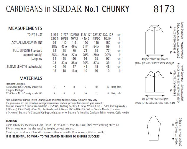 Sirdar 8173 Cardigans in No.1 Chunky (PDF) Knit in a Box