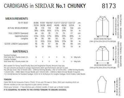 Sirdar 8173 Cardigans in No.1 Chunky (PDF) Knit in a Box