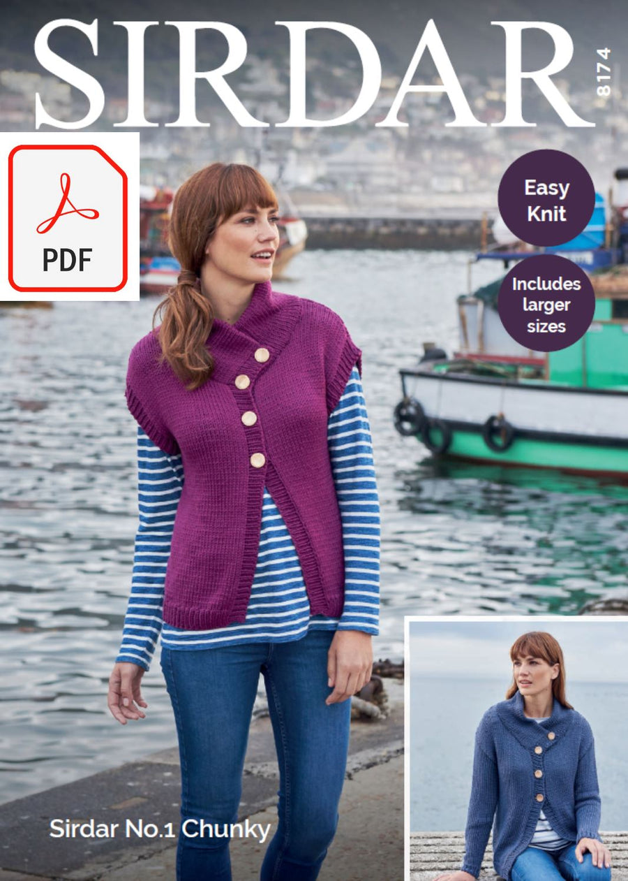Sirdar 8174 Jacket and Waistcoat in No.1 Chunky (PDF) Knit in a Box 