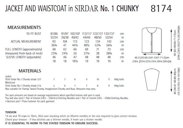 Sirdar 8174 Jacket and Waistcoat in No.1 Chunky (PDF) Knit in a Box