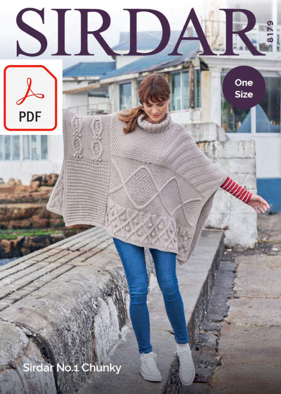 Sirdar 8179 Poncho in No.1 Chunky (PDF) Knit in a Box 