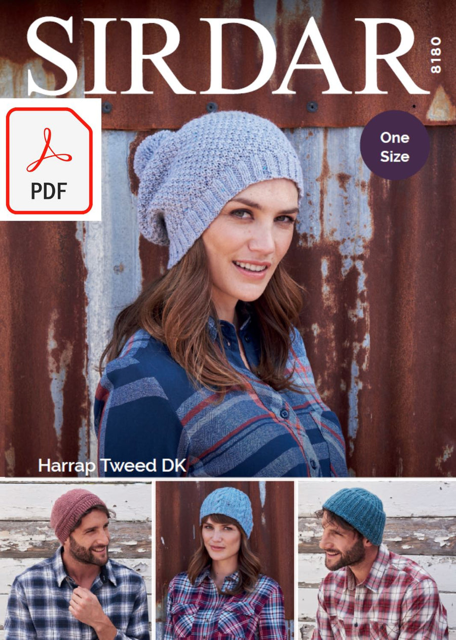 Sirdar 8180 Adult´s Hat in Harrap Tweed DK (PDF) Knit in a Box 
