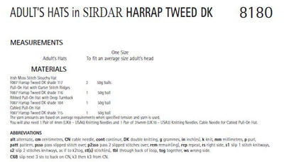Sirdar 8180 Adult´s Hat in Harrap Tweed DK (PDF) Knit in a Box