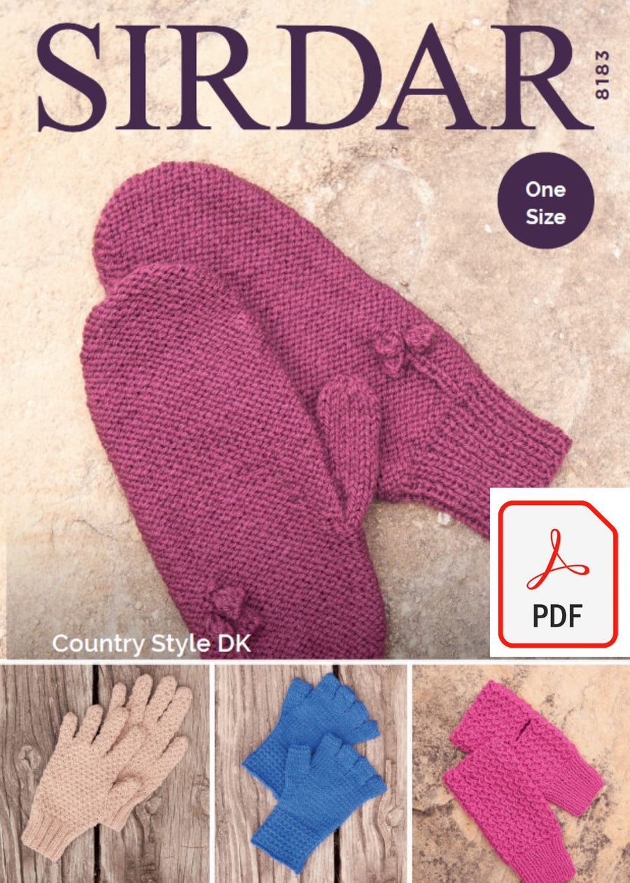 Sirdar 8183 Gloves in Country Style DK (PDF) Knit in a Box 