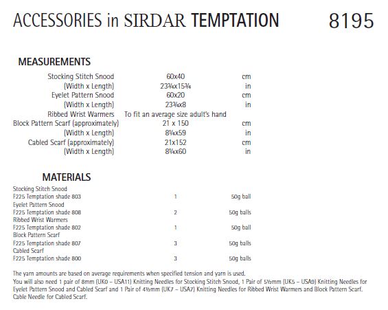 Sirdar 8195 Accessories in Temptation (PDF) Knit in a Box