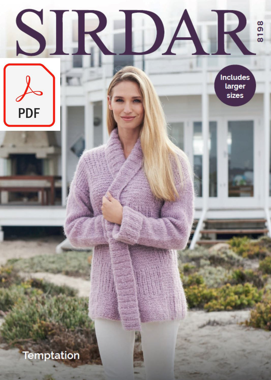 Sirdar 8198 Woman´s Kimono Style Jacket in Temptation (PDF) Knit in a Box 