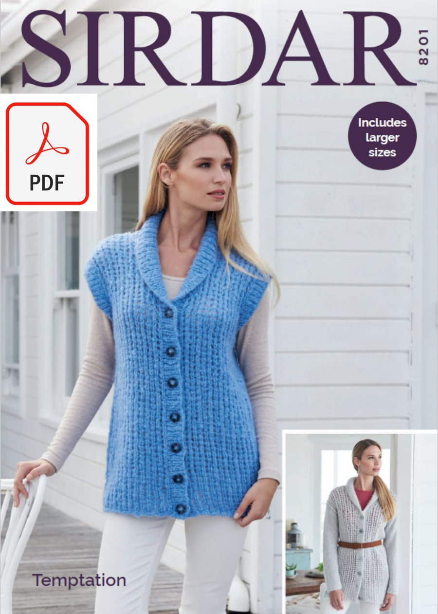 Sirdar 8201 Jacket and Waistcoat in Temptation (PDF) Knit in a Box 